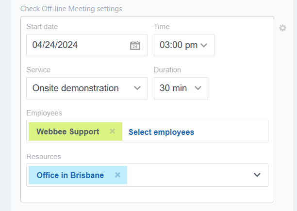 Example of the off-line meeting booking Example of the off-line meeting booking