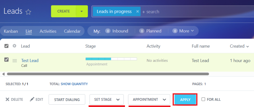 reapply the stage to the selected lead reapply the stage to the selected lead